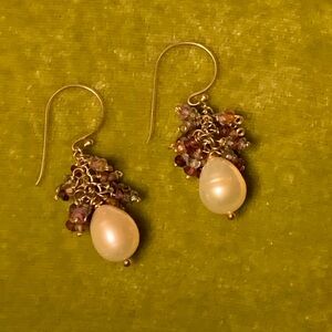 Peachy Gold South Sea Baroque Pearl and Sapphire Earrings